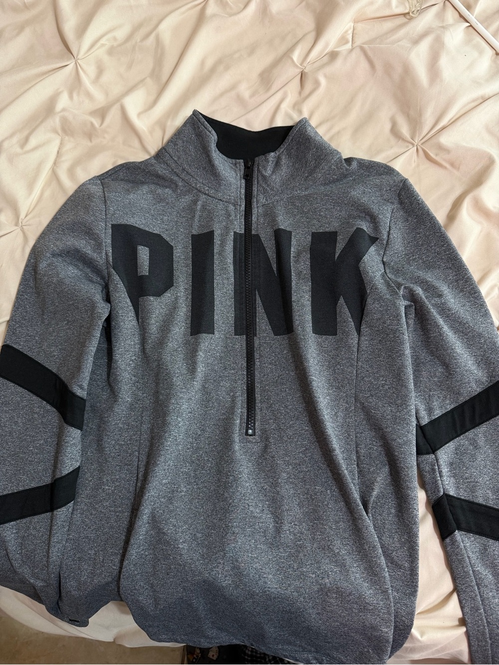PINK Victoria's Secret Men's Gray Half-Zip Sweatshirt with Black Accents